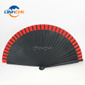 Promotional foldable wooden hand fan with black printing